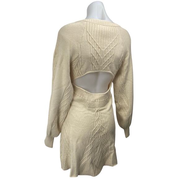 Free People Emmaline Beige Long Sleeve Cable Knit Cutout Mini Sweater Dress S - Picture 3 of 6